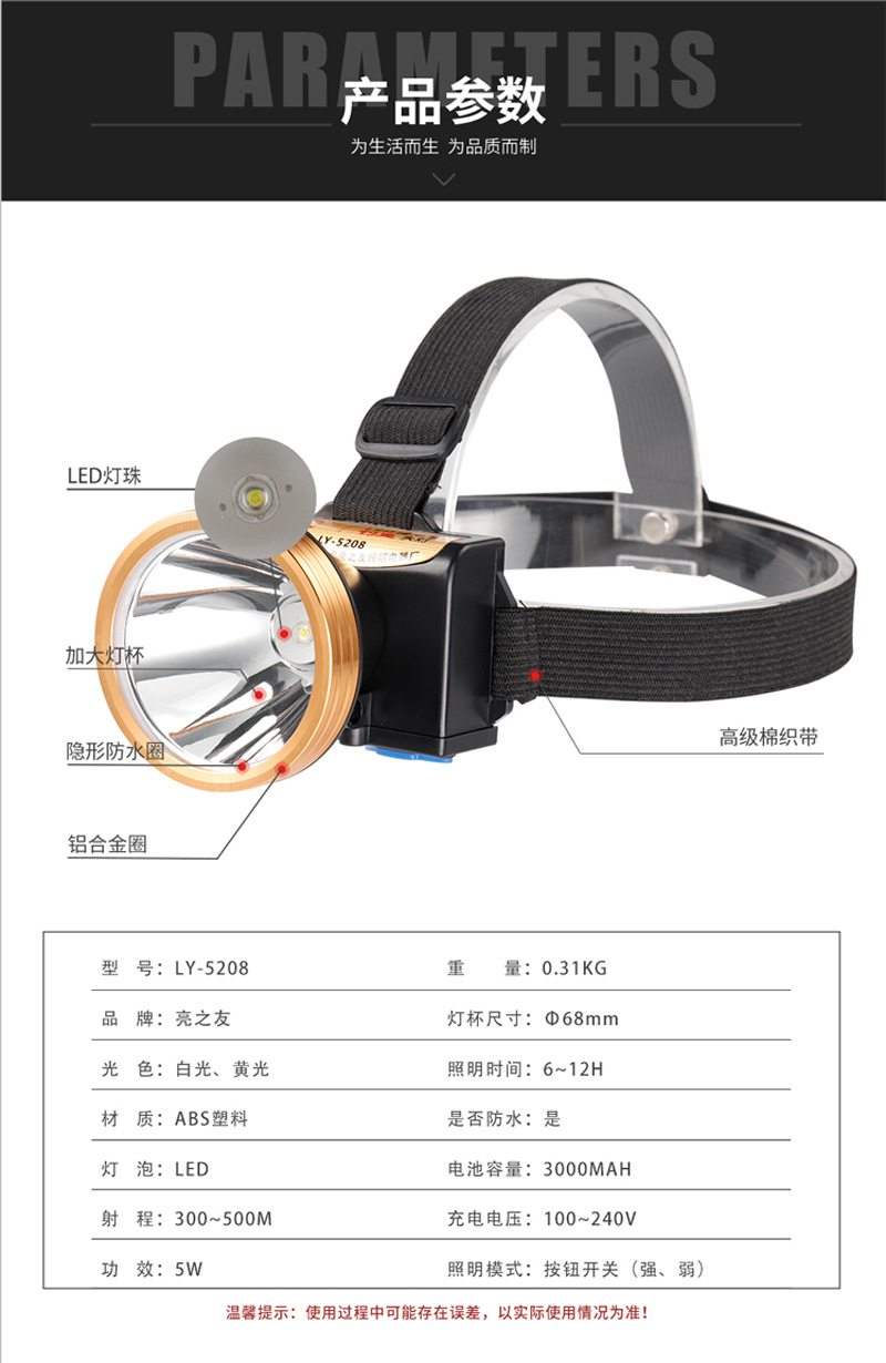 亮之友炫华胜led强光头灯钓鱼矿灯锂电池充电户外照明厂家直销