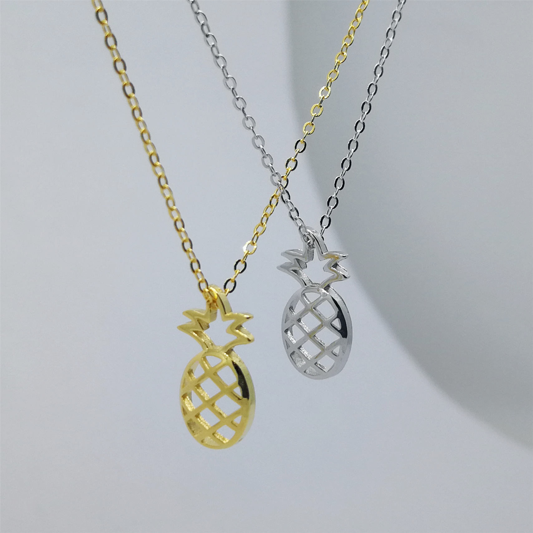 s925银项链女日韩风森系小清新小菠萝镂空个性可爱水果项链