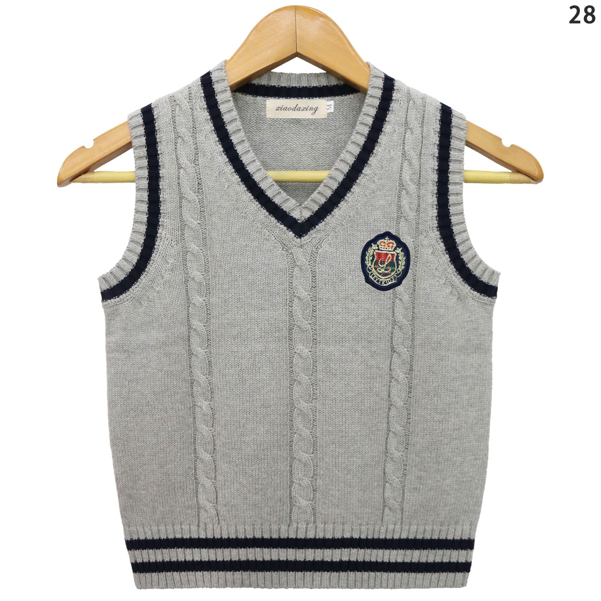 2019新款服装春夏童装v领麻花校服毛衣背心中小学生校服毛衣批发