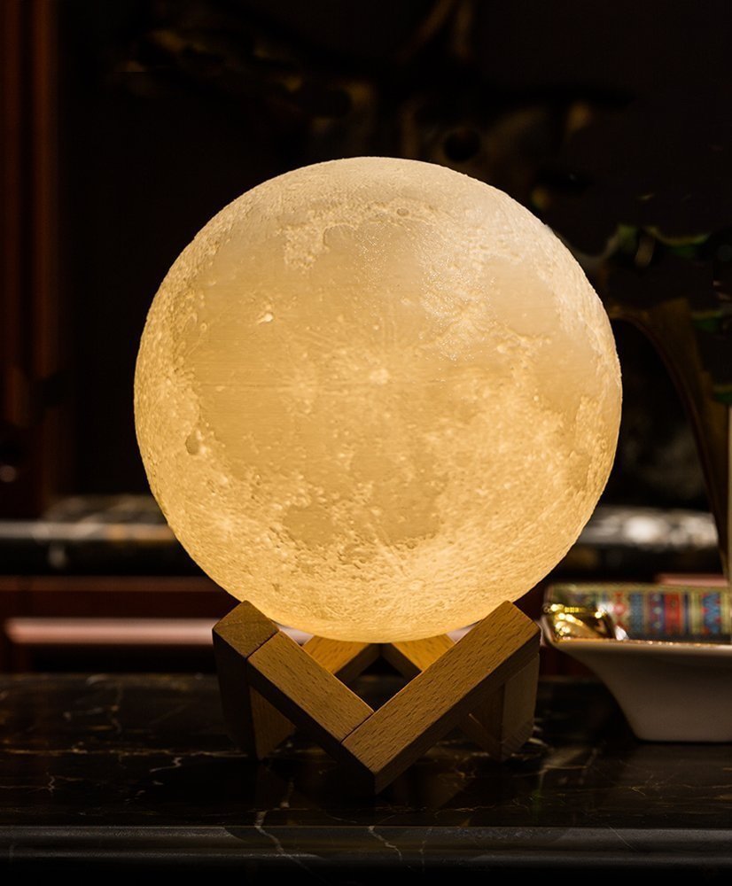 亚马逊15cm创意3d打印月球灯触摸七彩遥控月亮灯礼品床头灯小夜灯