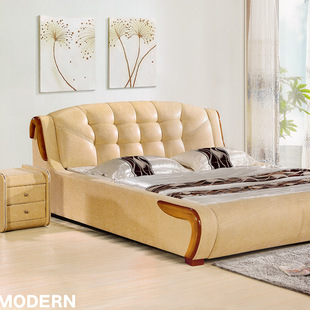 欧式真皮床 皮艺软体双人大床2.4米 主卧婚床公主床太子实木