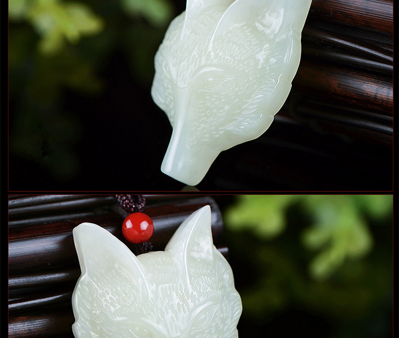 天然和田玉狐狸挂件 白玉精雕狐狸头吊坠女款招桃花玉坠配证书