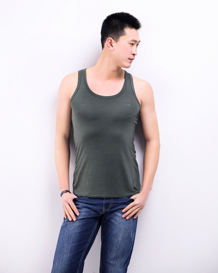 厂家男加肥大码运动健美紧身莫代尔跨栏背心纯色透气美背工字背心