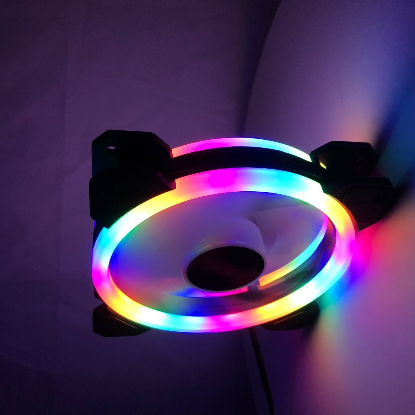 酷月艳彩机箱风扇 12cm双光圈彩虹色电脑主机风扇 彩色机箱风扇