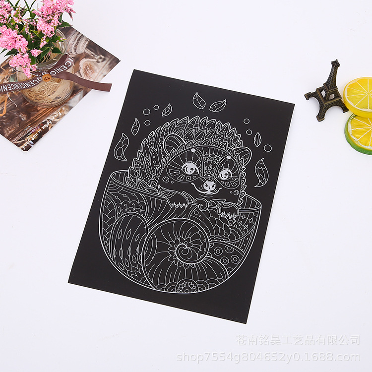 可定制diy黑白学生刮刮画 炫彩涂鸦本儿童绘画 创意彩色刮画纸