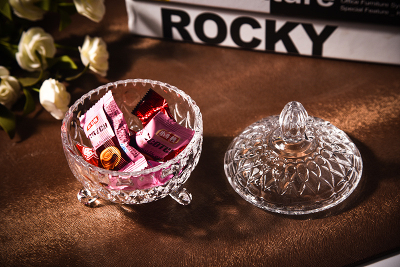 批发欧式波西米亚风格水晶玻璃糖果盒水果盘干果盒糖缸带盖储物罐