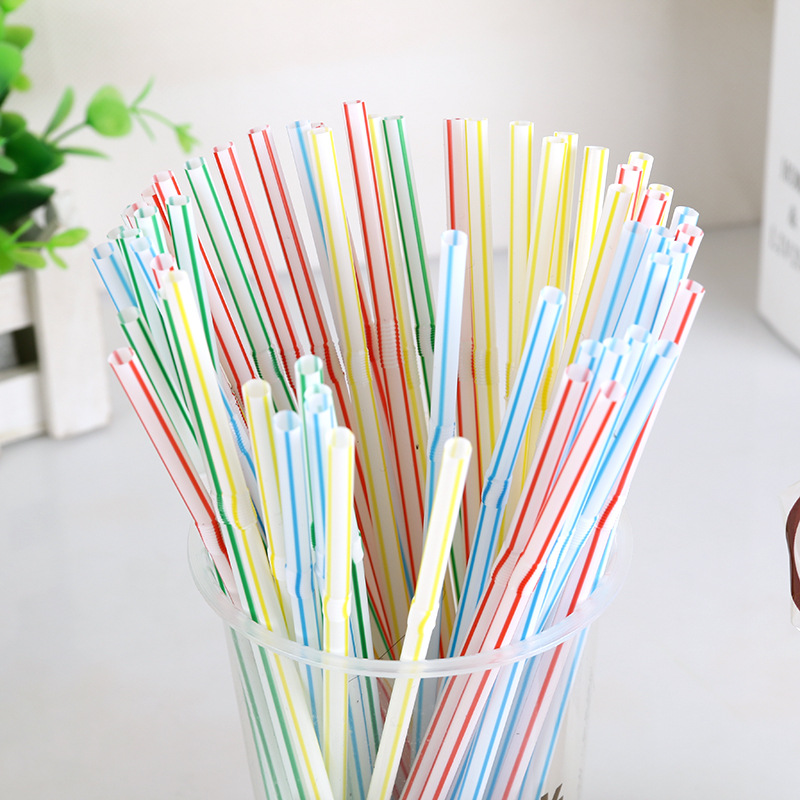 Color Stripes Cola Straw Soybean Milk Beverage Flexible Disposable Plastic Straw