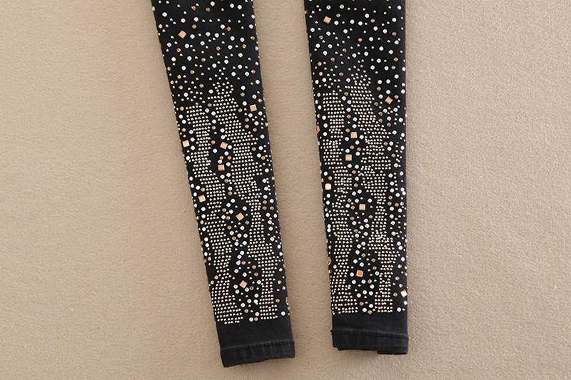 2020新款破洞牛仔裤女水钻裤小脚裤韩版大码显瘦长裤子烫钻铅笔裤