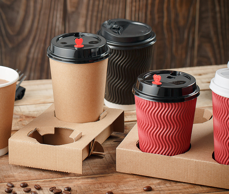 微隆 加工定制咖啡饮料纸杯外带杯托打包外卖杯架一次性牛皮纸托