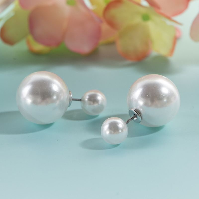 Korean Style Best-Selling All-Match 925 Silver Pin Earrings Pearl Stud Earrings Double-Sides Big and Small Ball Earrings Classic New Wholesale