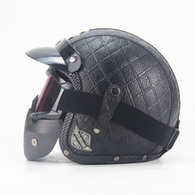 跨境外贸版手工复古盔全盔男女个性机车3/4头盔踏板巡洋皮革