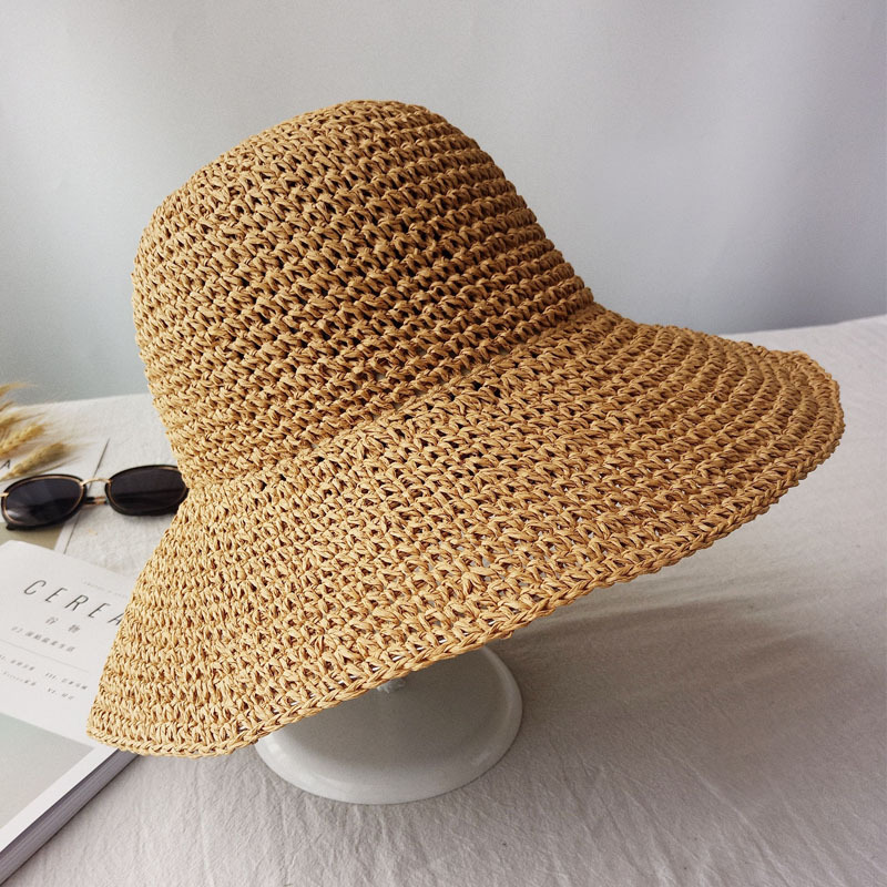 Wholesale Big Brim Handmade Crochet Sun Hat Female Summer Sun Protection Fisherman Hat Folding Beach Hat Holiday Sun Hat