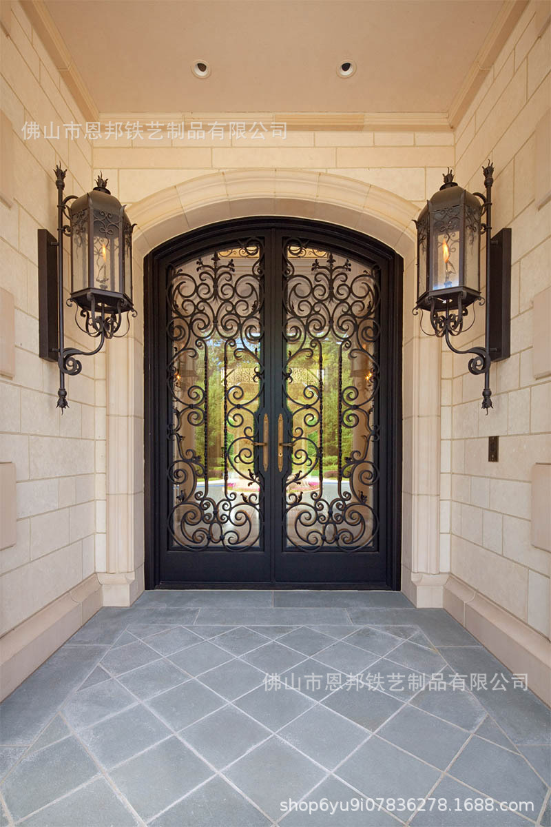 厂家定制欧式别墅铁艺入户门酒店双开大堂门带防蚊纱网ebd091b