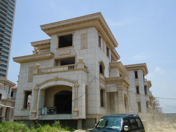 福建材料黄金麻石材高档别墅外墙干挂 建筑外墙石材干挂墙面板材