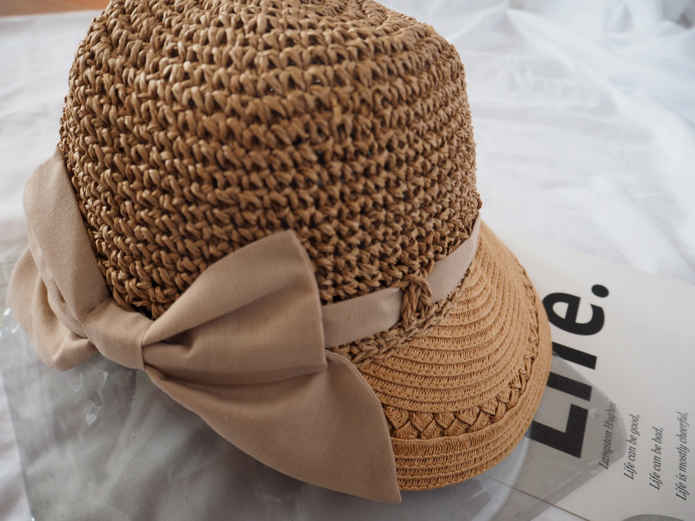 防晒(uv90 )丝带帽檐草帽 鸭舌蝴蝶结装饰帽子成人女款