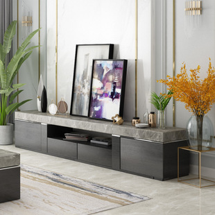 大理石电视柜简约现代茶几组合客厅伸缩地柜家用天然洞石电视机柜