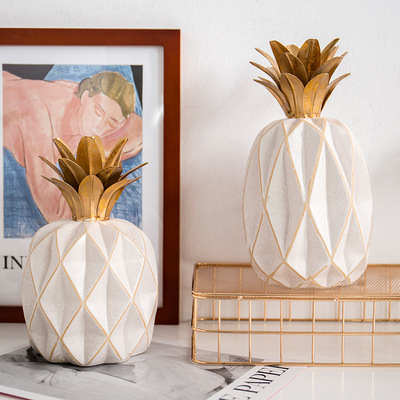 北欧风格陶瓷菠萝轰趴馆台面简约摆设品皇茶店搁板创意工艺品摆件