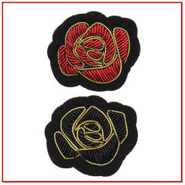 印度丝玫瑰花绣花标徽章logo印度丝金属绣刺绣平绣定做来样加工