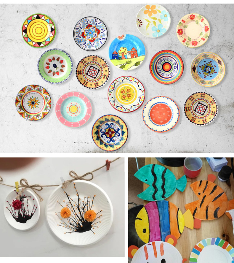 中号彩色纸盘美劳彩盘手工diy 幼儿园亲子区域材料10个