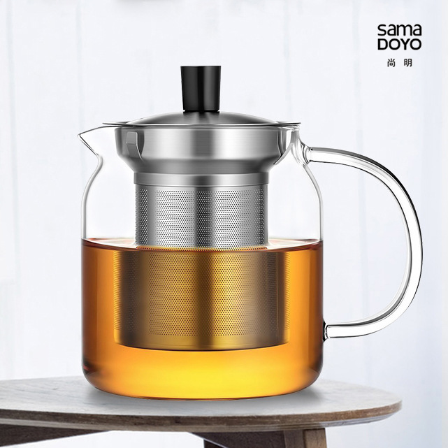 尚明玻璃茶壶泡茶壶不锈钢带过滤茶具耐热玻璃花茶壶可加热s-045