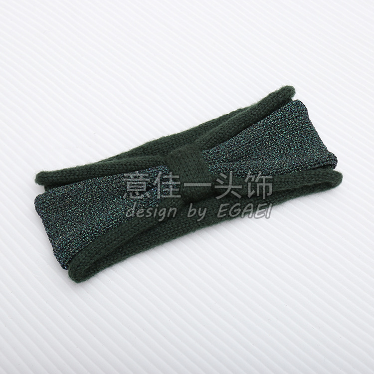 Factory Direct Sales New European and American Double-Layer Bright Silk Bow Knitted Hair Band Wool Headband out Hair Band