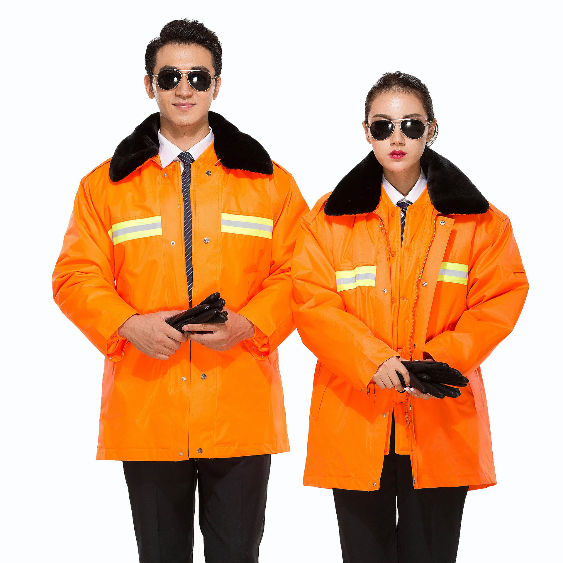 冬季环卫棉服大衣连帽橘色反光条马路服内胆可拆卸防风保暖工作服