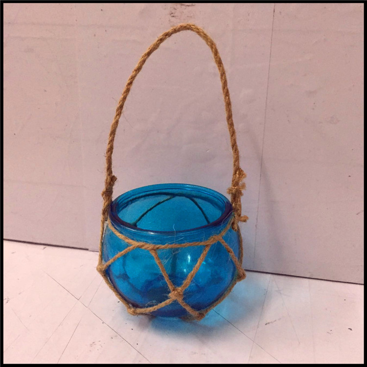 供应有提手形玻璃罐子麻绳网兜玻璃瓶子麻绳网兜