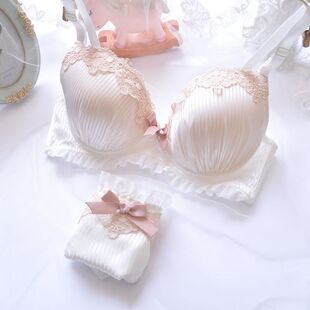 日系白色水溶刺绣薄膜杯无钢圈清新少女可爱聚拢性感内衣文胸套装