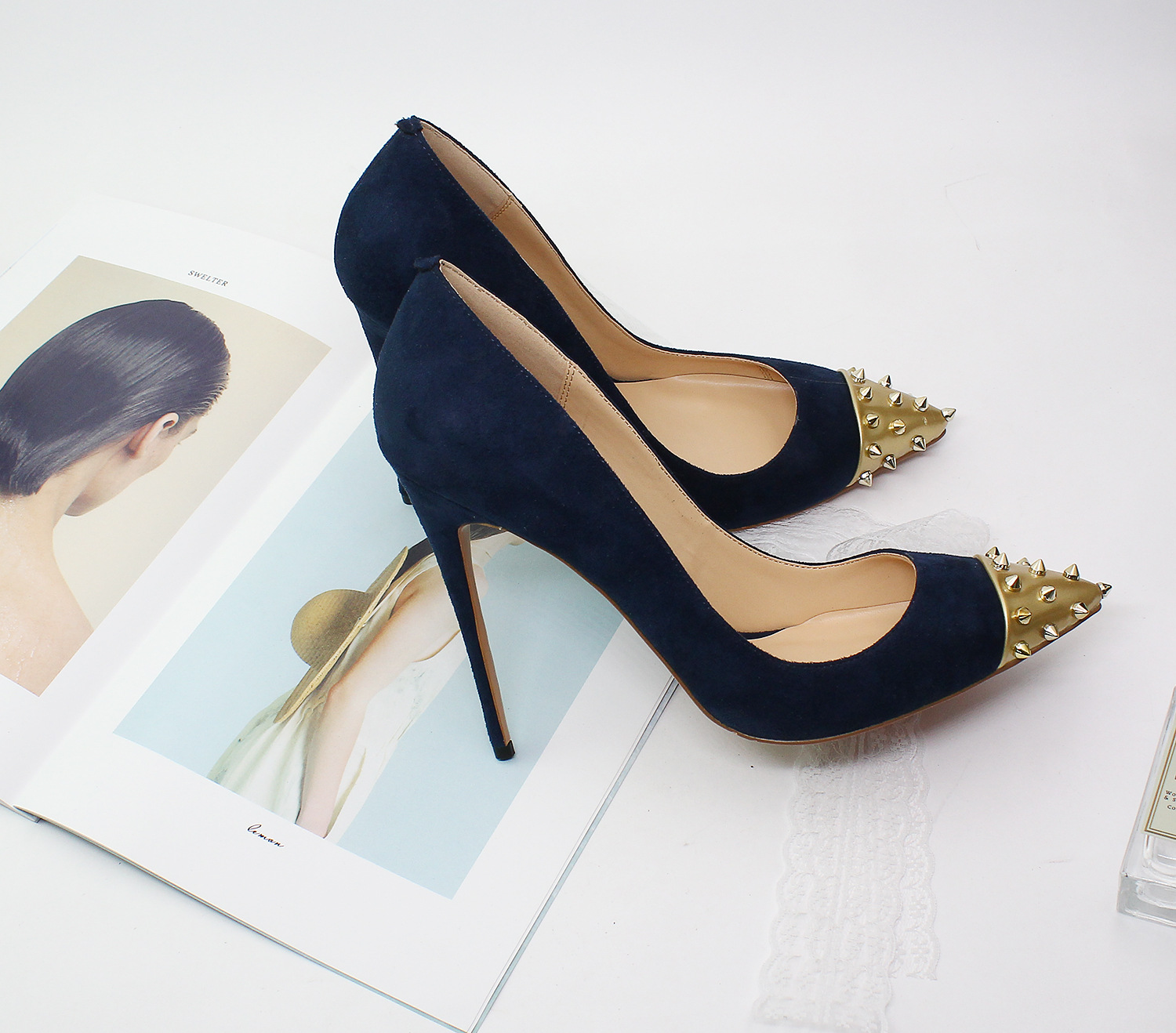 2018年新款尖头金色柳丁外贸爆款12厘米细高跟女士时尚单鞋