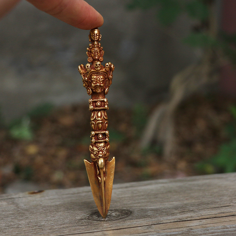 藏传佛教法器批发正宗尼泊尔手工秽迹金刚杵小号铜鎏金降魔杵