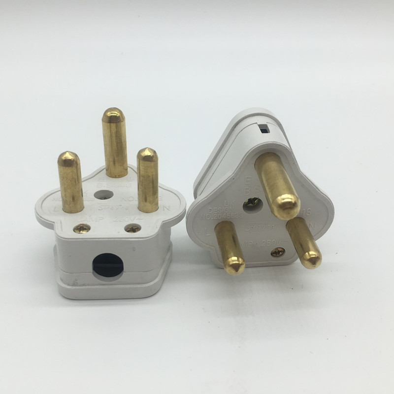 南非电源插头15a三圆插头纯铜柱三脚插头外贸英规插头