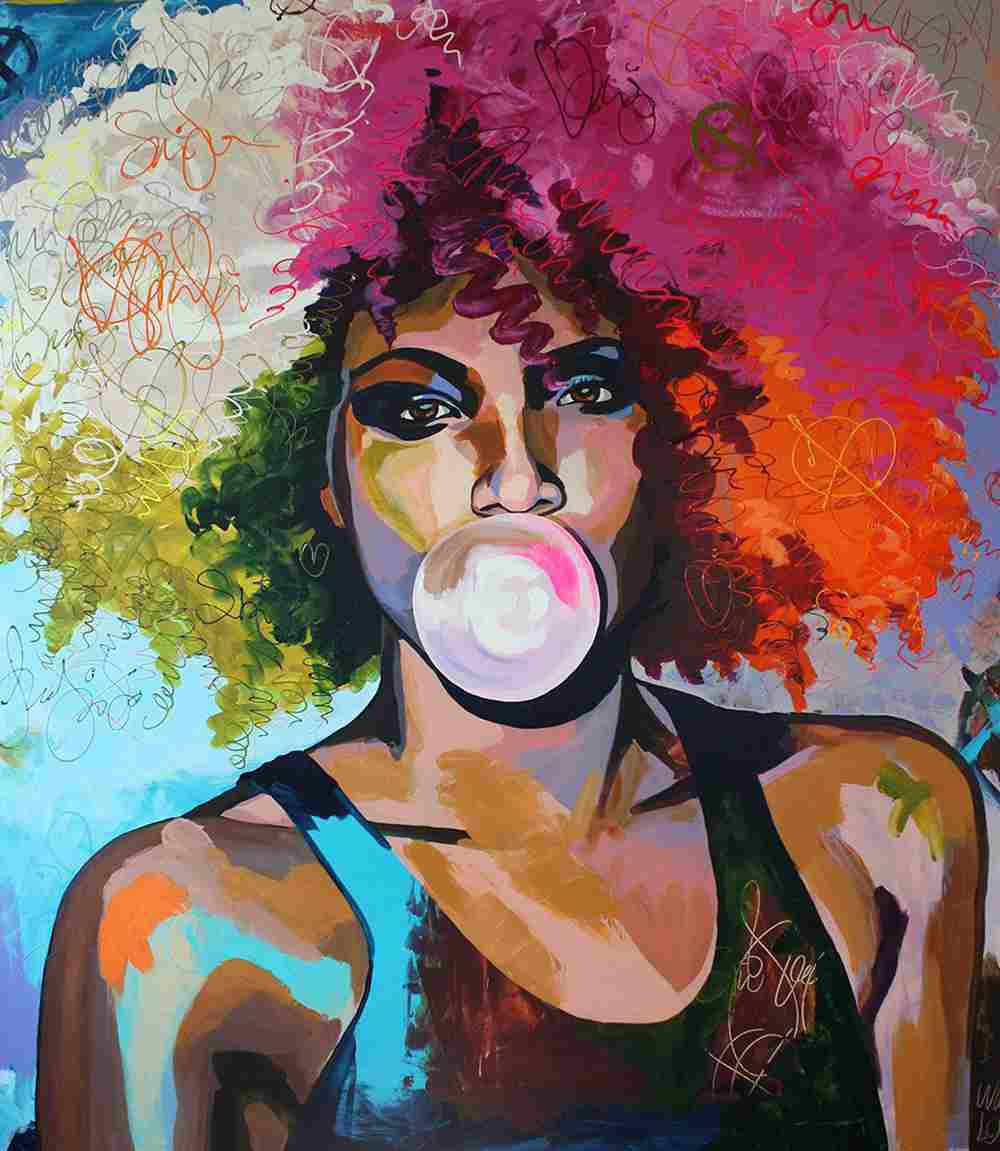 彩色爆炸头人物画酒店装饰画时尚餐厅肖像画喷绘画淘宝一件代发