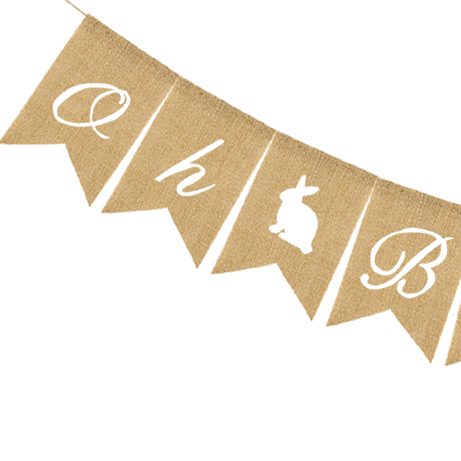 复活节男孩女孩宝宝周岁生日派对拉旗 oh兔子 baby麻布燕尾旗