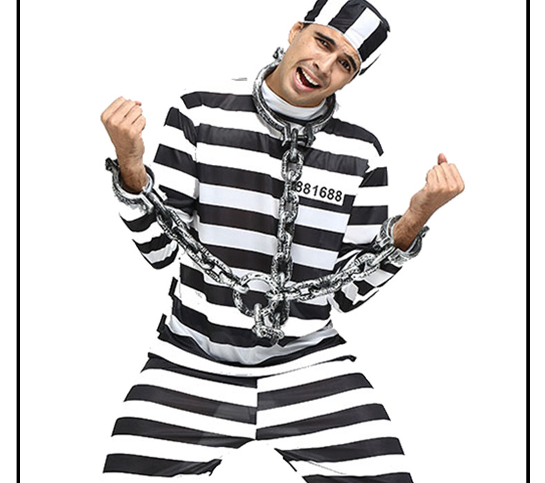 万圣节cos情侣服装 男囚服 女囚服关塔那摩囚犯 黑白条纹囚