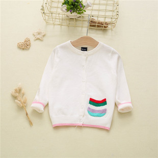 韩版童装毛衣针织开衫跨境儿童春款甜美可爱春季薄款空调衫口袋
