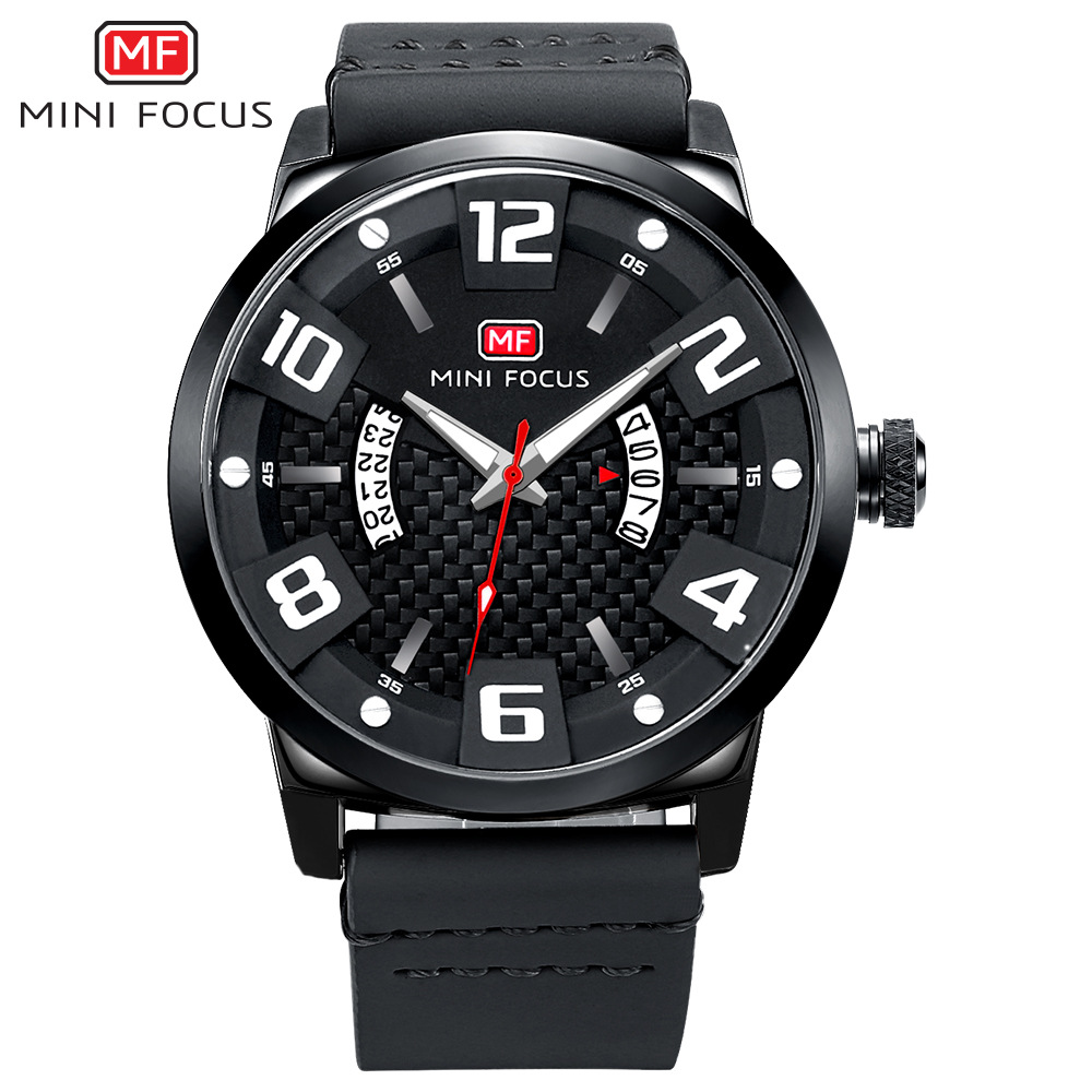 minifocus福克斯mf0149g 皮带简约三针日期夜光表男士石英表腕表