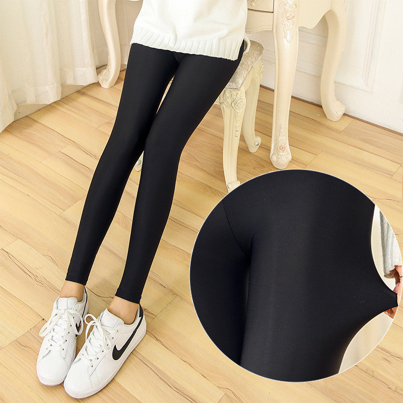 娜蝶儿中腰冰丝打底裤女薄款九分光面滑料单层踩脚蹬裤皮外穿