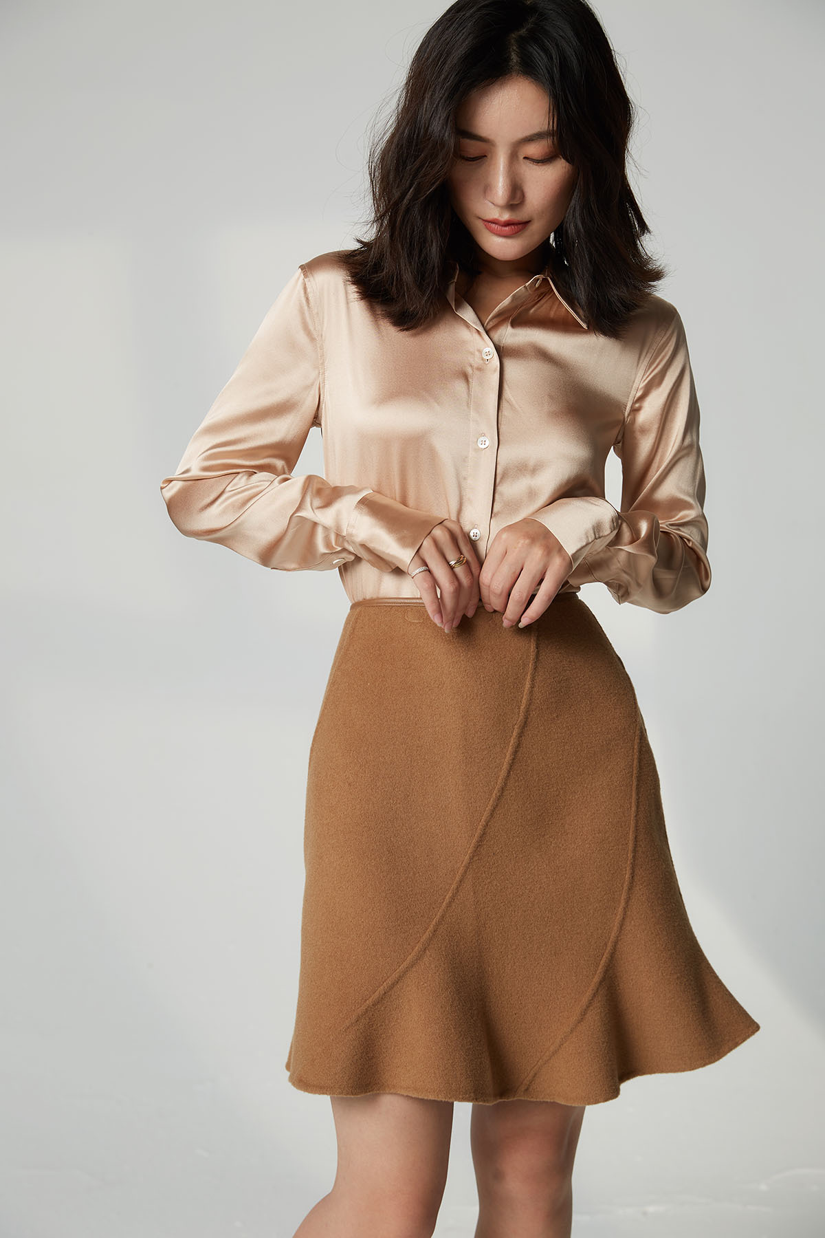 衣录现货一件代发女装俞飞鸿长袖弹力缎面桑蚕丝真丝衬衫 女