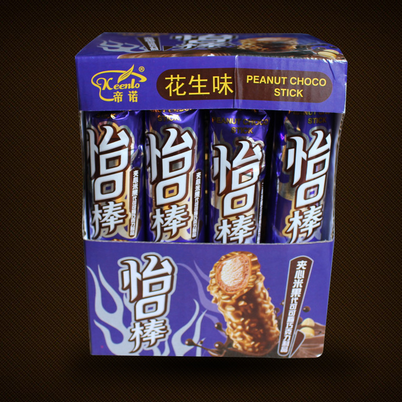 帝诺怡口棒26g*20支/盒夹心米果巧克力棒休闲零食花生味