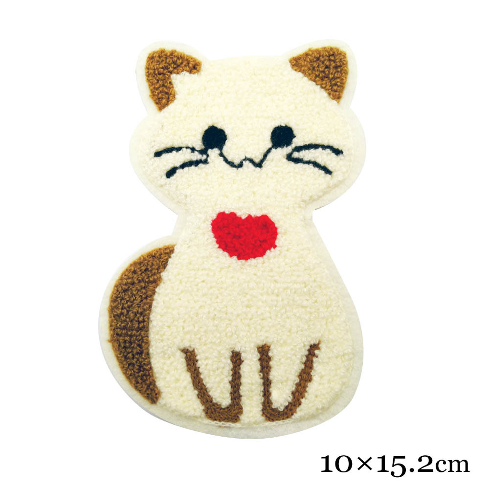 爱心小猫图案毛巾绣花布贴 儿童衣裤装饰胸章 箱包辅料厂设计订做