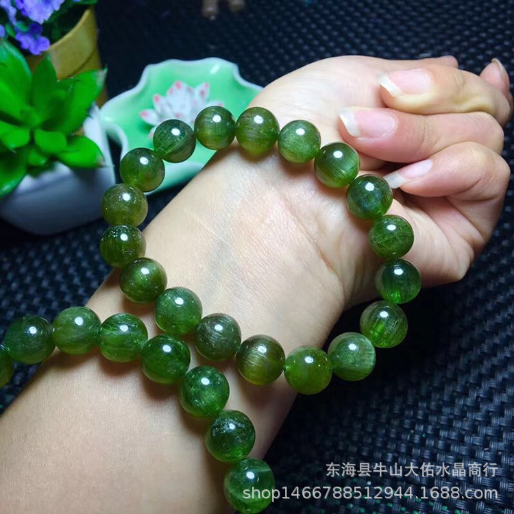 厂家直销天然绿锂辉石单圈圆珠手链男女手串饰品礼物