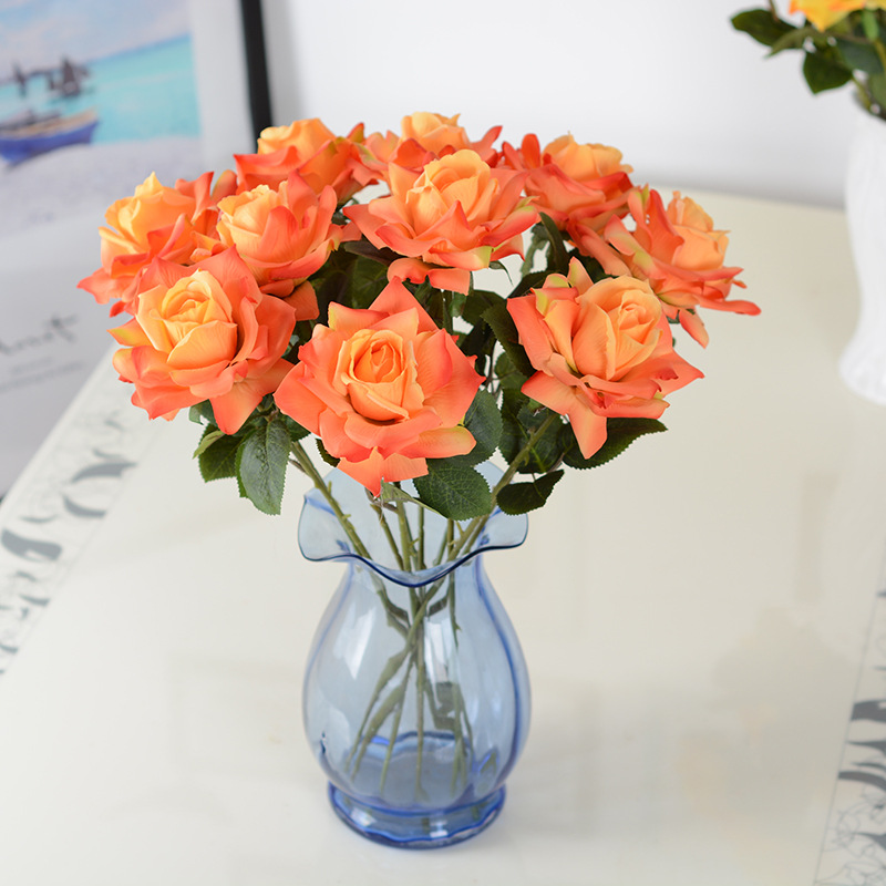 绒布角玫瑰 单枝玫瑰花 仿真花假花 家居婚庆软装装饰手工diy