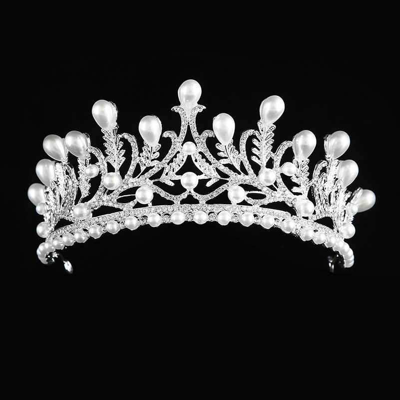 白色珍珠公主生日皇冠高贵 韩式新娘婚纱配饰皇冠头饰厂家批发