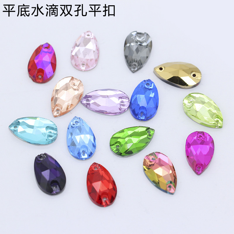 High-End Glass Stone Water Drop Hand Sewing Drill Super Bright Color Double Hole Diamond Clothing Wedding Shoes Stick-on Crystals Accessories