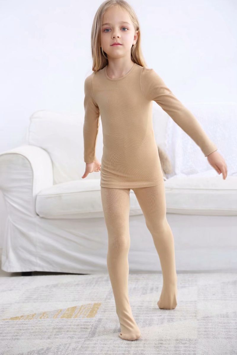 幼儿童舞蹈服打底衫秋冬季肉色内衣套装长袖服装肤色保暖衣练功服