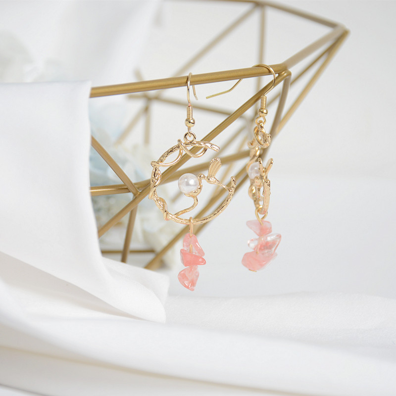 城阳区夏沫手作气质耳环文艺小鸟珍珠水晶碎石女复古耳坠耳夹