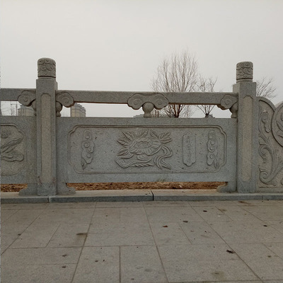 吉祥八宝石雕睡莲栏杆 寺庙八宝浮雕栏杆 景区园林石栏杆