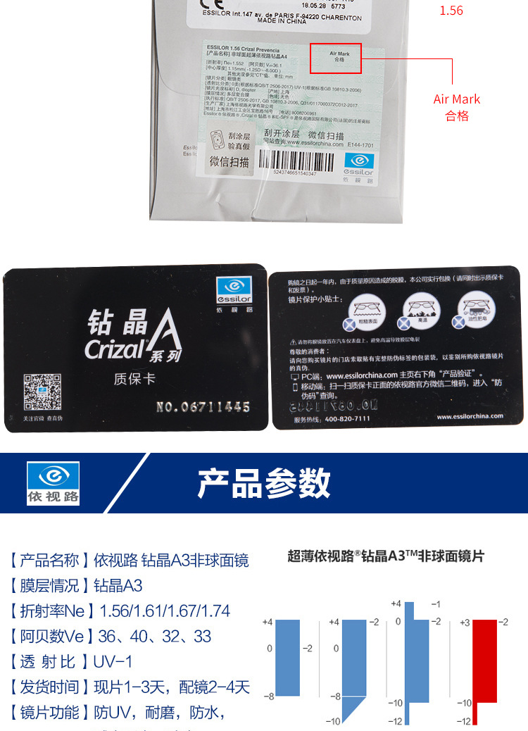 依视路钻晶a3 a4 a 近视镜片1.56 1.60 1.67 非球面 近视眼 镜片