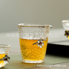 日式初雪镶锡锤纹公道杯 耐热加厚玻璃分茶器功夫茶具 大号茶海
