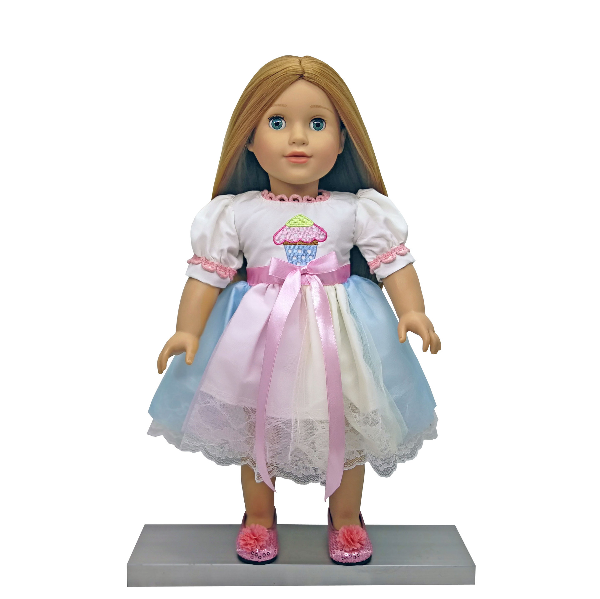 美国娃娃 美国女孩 布身款 白肤色 金色中分直发粘发 蓝色固定眼